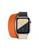 Apple Watch Series 4 GPS + Cellular, 40mm, корпус из стали, ремешок Hermès Double Tour из кожи Swift цвета Indigo/Craie/Orange