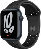 Apple Watch Nike Series 7, 45 мм, корпус из алюминия цвета «тёмная ночь», спортивный ремешок Nike цвета «антрацитовый/чёрный» (MKNC3)