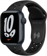Apple Watch Nike Series 7, 41 мм, корпус из алюминия цвета «тёмная ночь», спортивный ремешок Nike цвета «антрацитовый/чёрный» (MKN43)