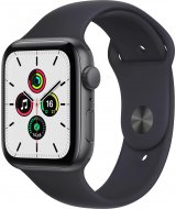 Apple Watch SE 2021, 44 мм, корпус из алюминия цвета «серый космос» спортивный ремешок цвета «тёмная ночь» (MKQ63)