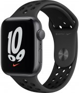 Apple Watch Nike SE 2021, 44 мм, корпус из алюминия цвета «серый космос» спортивный ремешок Nike цвета «антрацитовый/чёрный» (MKQ83)