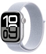 Apple Watch Series 10, 42 мм, корпус из алюминия серебристого цвета, спортивный браслет дымчато-голубого цвета