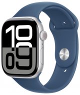 Apple Watch Series 10, 46 мм, корпус из алюминия серебристого цвета, спортивный ремешок цвета «синий деним» M/L