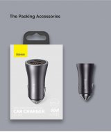 втомобильное зарядное устройство Baseus Golden Contactor Pro Dual Quick Charger Car Charger U+C 60W Dark Gray