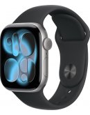 Умные часы Apple Watch Series 11 42 мм (алюминиевый корпус, серый/черный, спортивный силиконовый ремешок S/M)