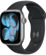 Умные часы Apple Watch Series 11 46 мм (алюминиевый корпус, серый/черный, спортивный силиконовый ремешок M/L)
