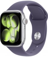 Умные часы Apple Watch Series 11 42 мм (алюминиевый корпус, серебристый/фиолетовый, спортивный силиконовый ремешок S/M)